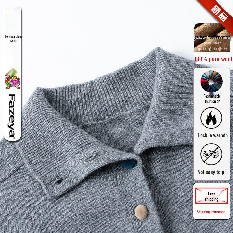 100% Reine Wolle Umlegekragen Damen Strick-Cardigan - Herbstmode Kurze Jacke