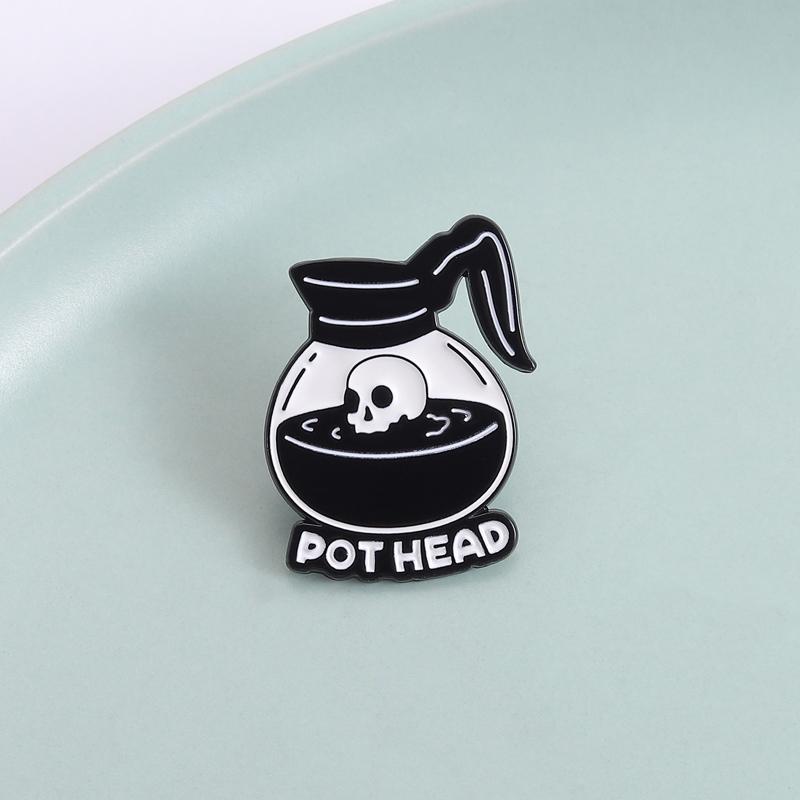 Coffee Pot Head Enamel Pin Fantasy Movie Fan NamePunk Skull Skeleton Coffee Lover Brooch Lapel Badge Jewelry Gift for Friends