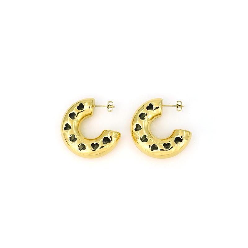 

High-End 18K Gold C-Shaped Geometric Heart Earrings for Women