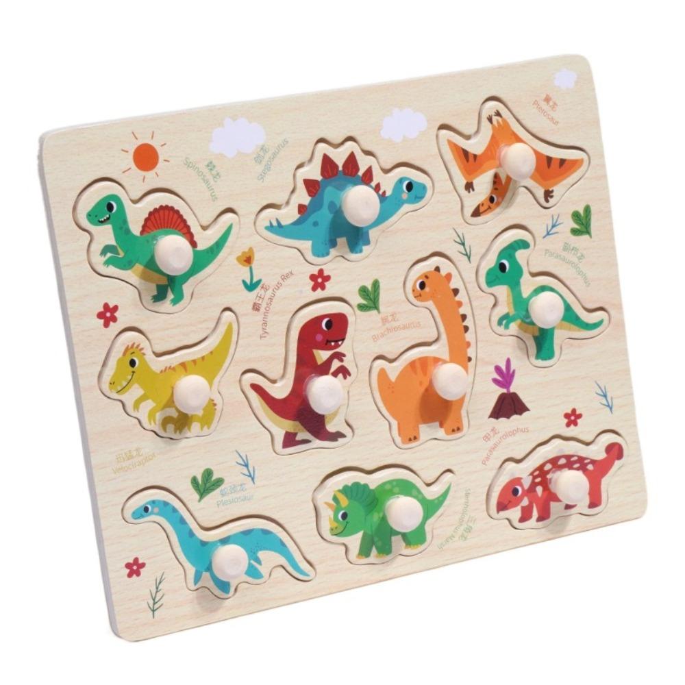 Montessori Wooden Puzzle Toys Cartoon Tangram Jigsaw Game Hand Grab Boards Toys Children Dinosaur