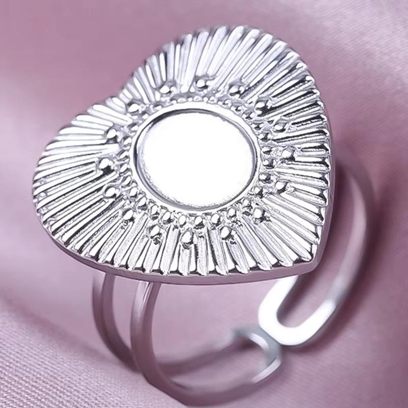 1Pcs Open Adjustable Stainless Steel Heart Sun Leaf Rings Diy Cabochons Silver/Gold Ring For Women Men Handmade Supplies