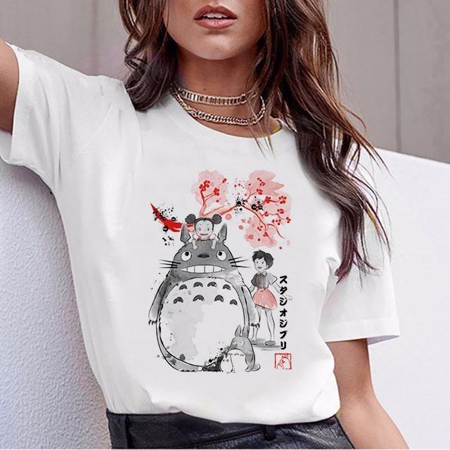 Anime Totoro T Shirt Women Top Tee Shirts Spirited Away T-Shirt Tshirt Korean Style Kawaii 90S Graphic Harajuku Female Ulzzang