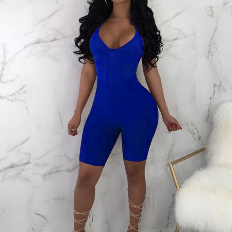 

European and American Style 2025 Women s Sexy Backless Knit Jumpsuit L синій