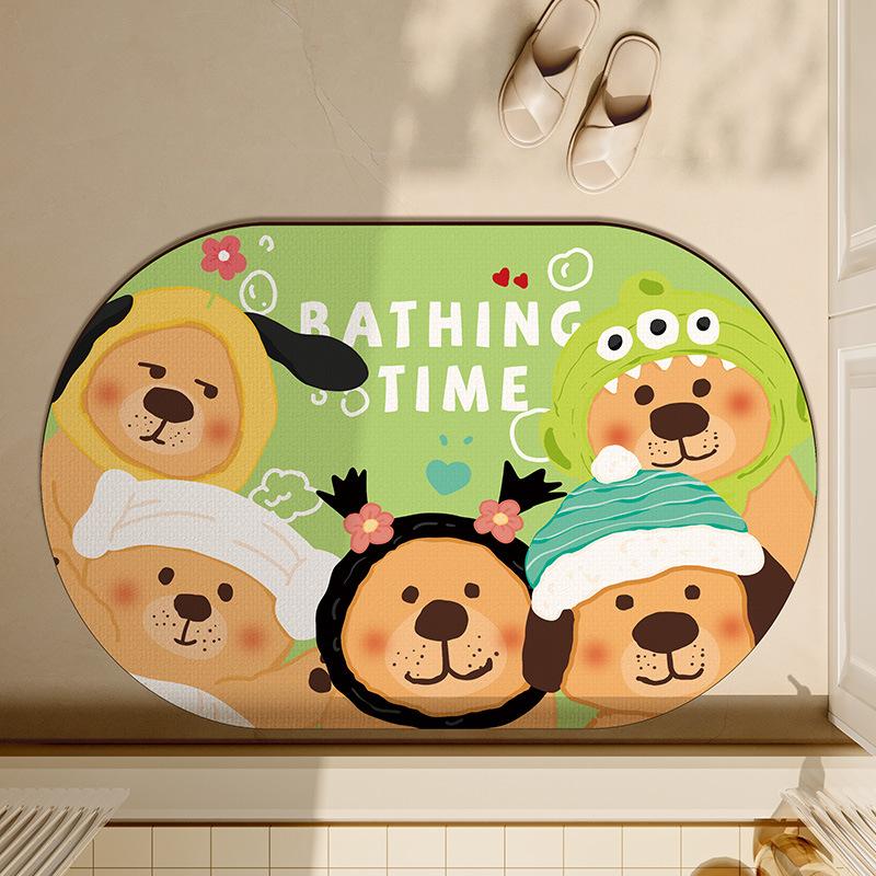 Badezimmer-Fußmatten mit starker Wasseraufnahme und schnell trocknendem Diatomeenerde-Material, rutschfest, Cartoon-Toilette, Toilettentür, Anti-Sturz-Fußmatte