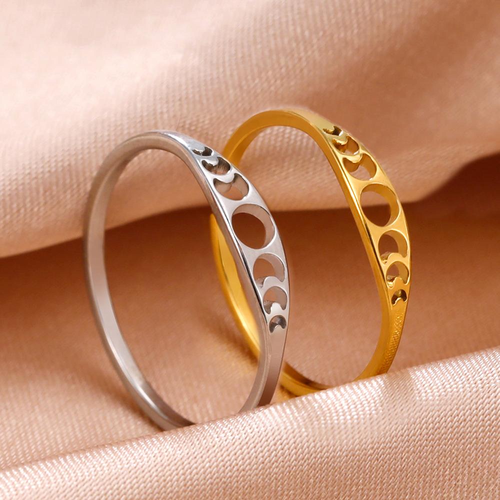 Dawapara Crescent Moon Fashion Women Ring Lunar Moon Phase Witch Stainless Steel Lucky Amulet Minimalist Jewelry