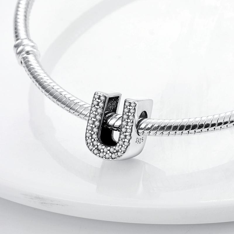 Original A-Z Alphabet Charms Bead 925 Silver 26 Letters CZ Zircon Heart Love Charm Fit Bracelet Bangle Jewelry Making
