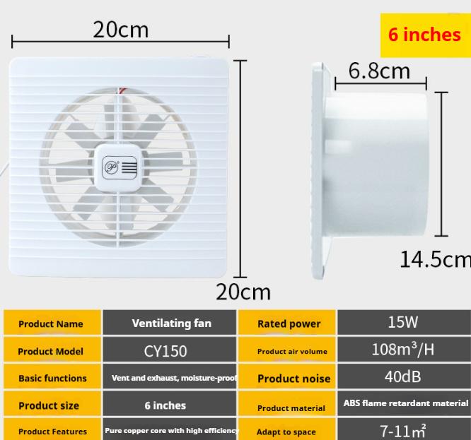 220V EU/UK/AU 4"6" Electric Exhaust Fan Toilet Powerful Mute Extractor Household Wall Kitchen Inbline Duct Fan Ventilation Fan