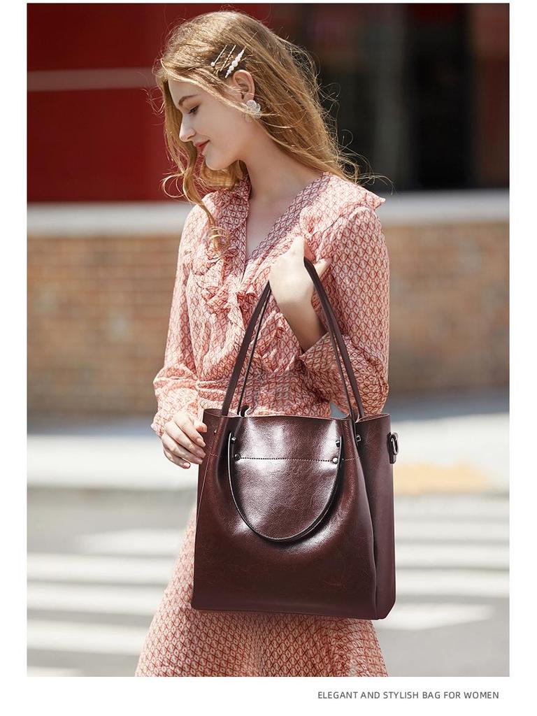 2025 Cowhide Women's Versatile Handbag, Genuine Leather Commuter Shoulder Bag - European/American Style, Large Capacity, High-End Feel