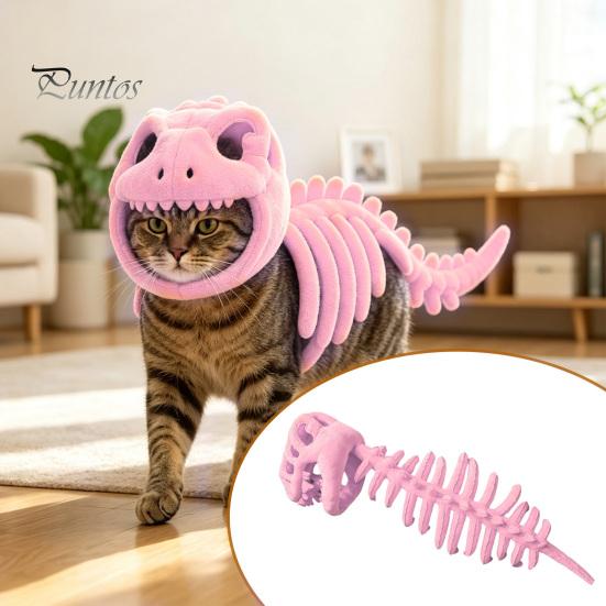 Costume di Halloween per Animali Domestici Piccoli, Costume da Scheletro di Dinosauro per Gatti, Abito con Cappuccio in Peluche, Abbigliamento Carino Spaventoso e Comodo per Gattini, Dolcetto o Scherzetto, Foto Divertente