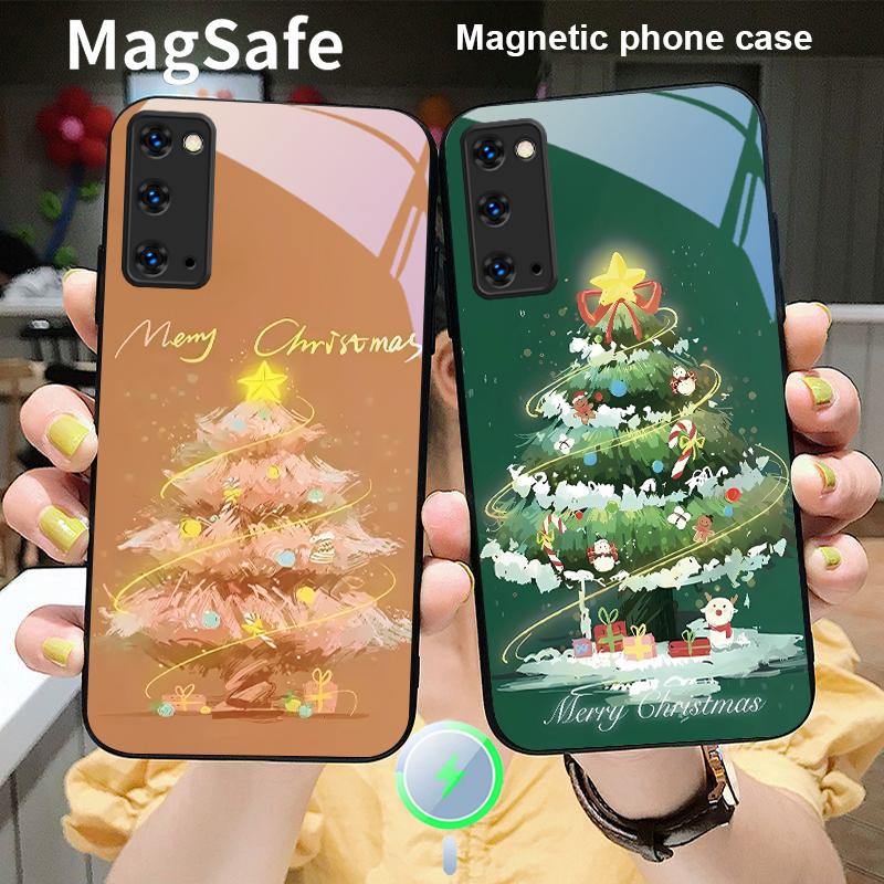 Decorated Christmas Tree For Magsafe Samsung S25 S25 Edge S25Ultra S8 9 10 20 S21 Pro 22 Plus S23 FE S24 Ultra Glass Phone Case