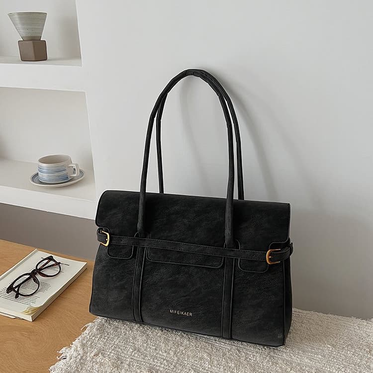 Large capacity leather tote bag women s shoulder handbag чёрный