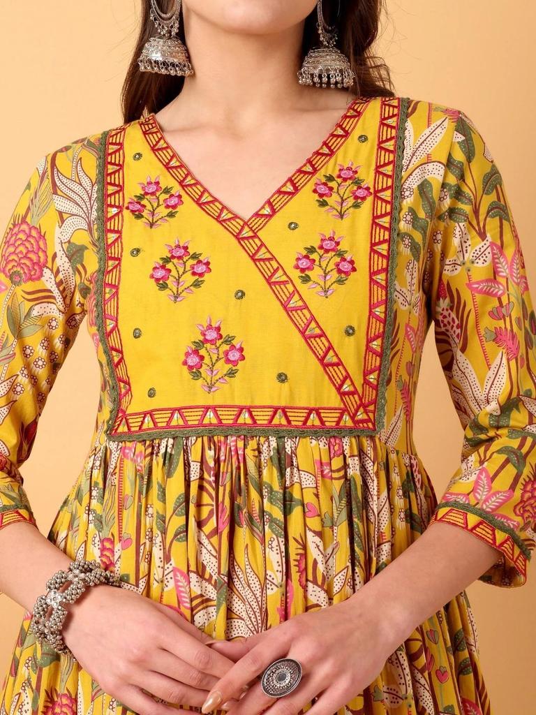 Women Designer Pure Cotton Kurti Pant Dupatta Set Indian Bollywood Anarkali Salwar Suit