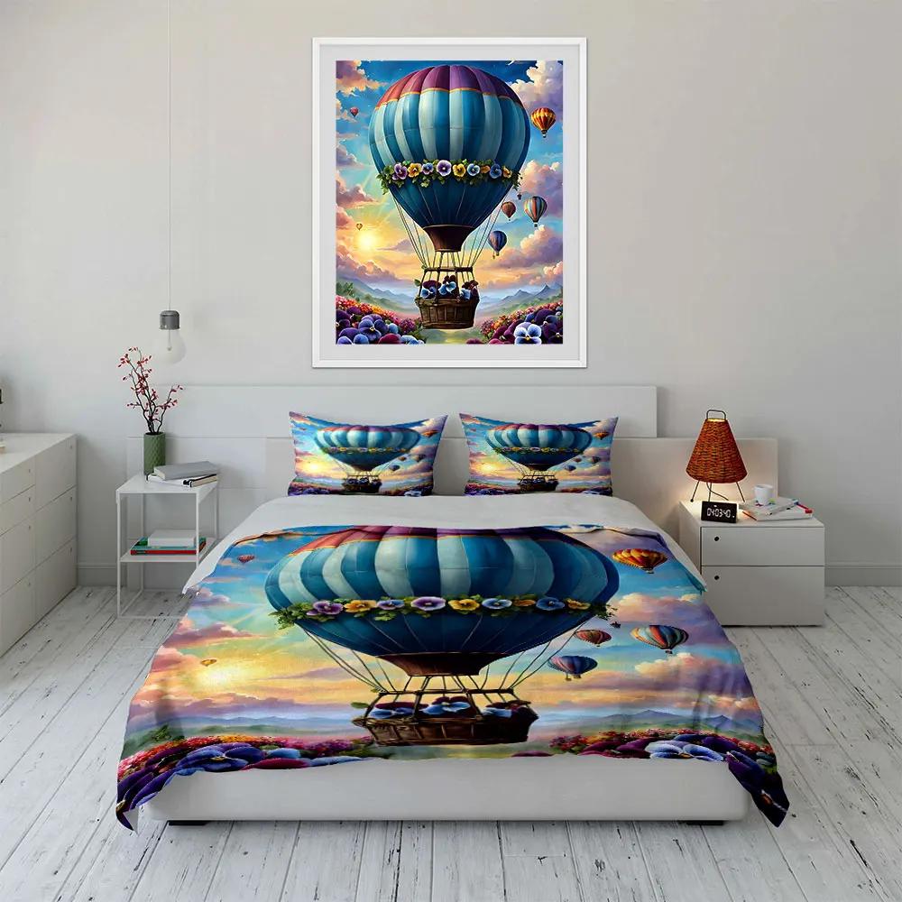 Air Balloon Decorative Set Soft Comfortable Duvet Cover Bedding Set Included 1*Duvet Cover & 2*Pillowcases gift