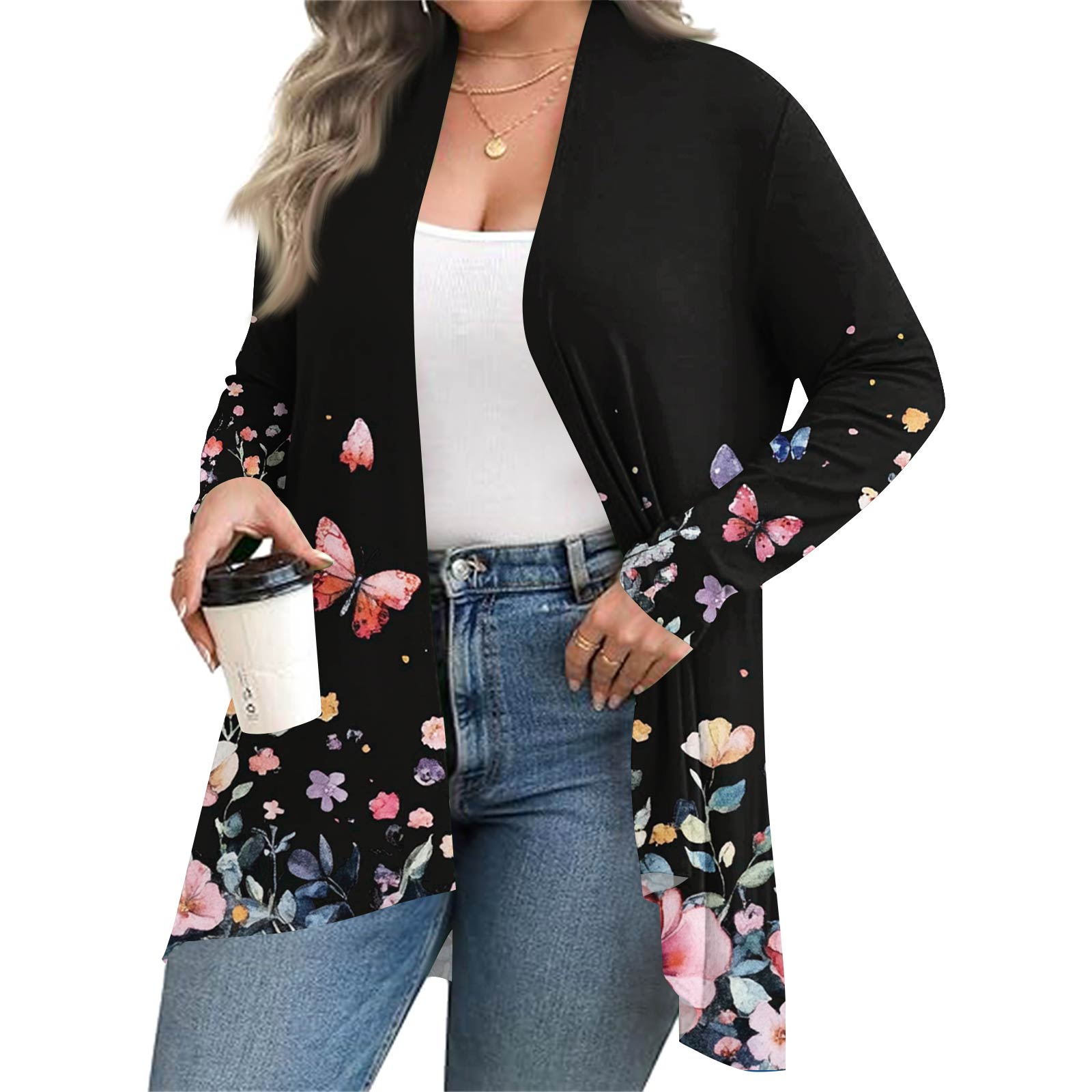 

Женский осенне-зимний модный повседневный кардиган средней длины с принтом и длинным рукавом XXXL розовый