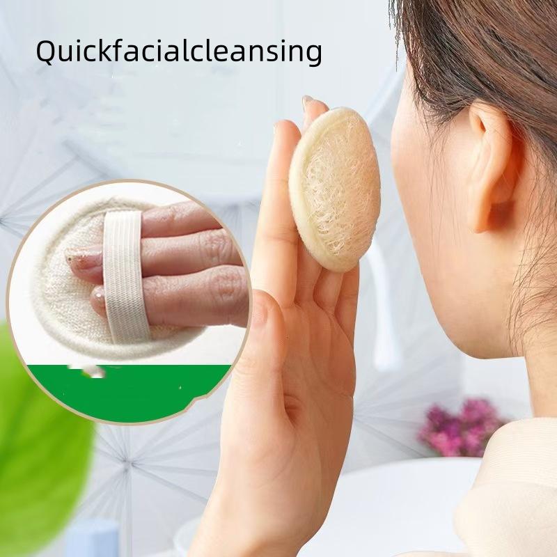Natural Loofah Facial Sponge Pad | High-Quality Exfoliating Face Scrubber for & Sensitive Light Beige | Reusable Vegan Skincare Tool