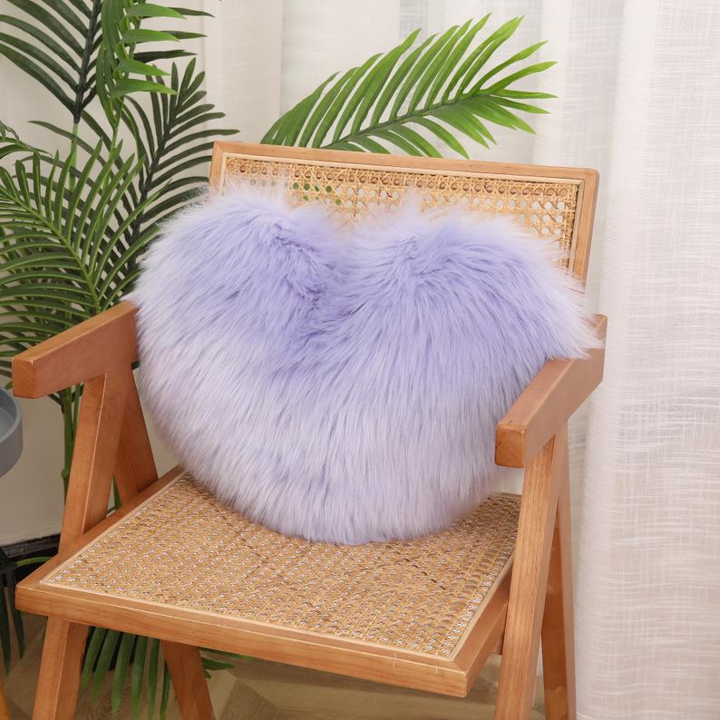 Heart-Shaped Imitation Wool Plush Cushion Pillow 