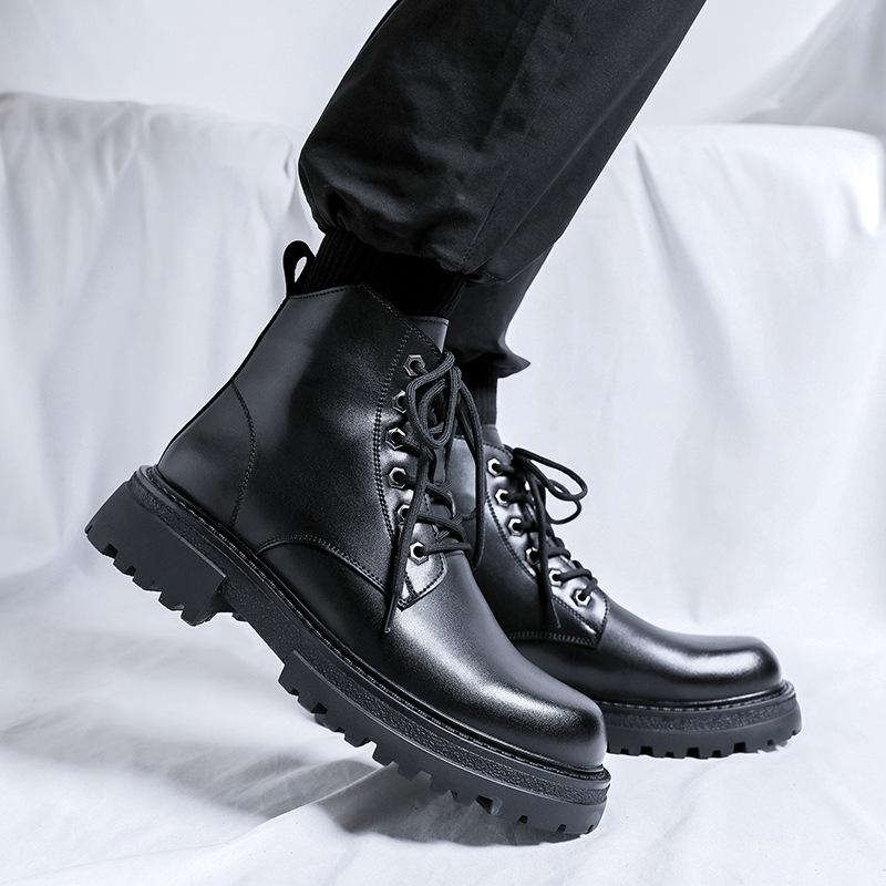 Martin boots men's spring new British style platform heightening leather shoes medium locomotive boots 25008-R