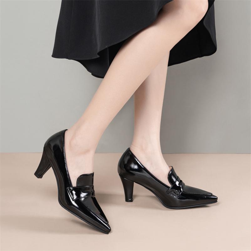 FOREADA Women Pumps Pointed Toe Thick High Heels Concise Design Ladies Fashion Shoes Spring Autumn Black 45