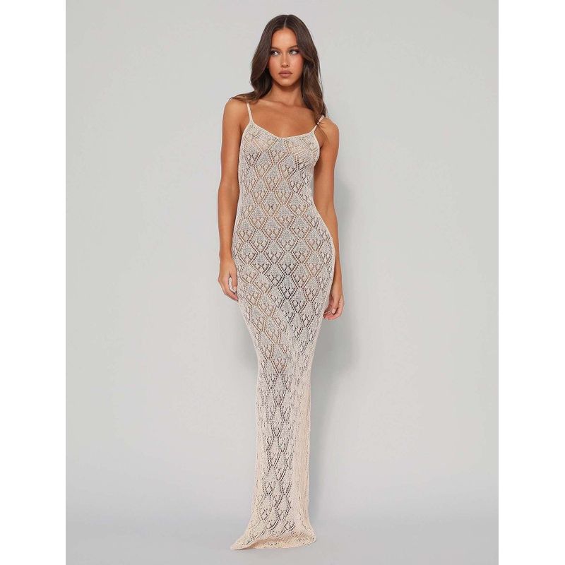 

Elsa European and American Summer Fashion Sexy Sexy Beach Vacation Style Cut Out Slim-Fit Figure Flattering Long Dress Dress Blouse Women White (Cut Out perspective) S