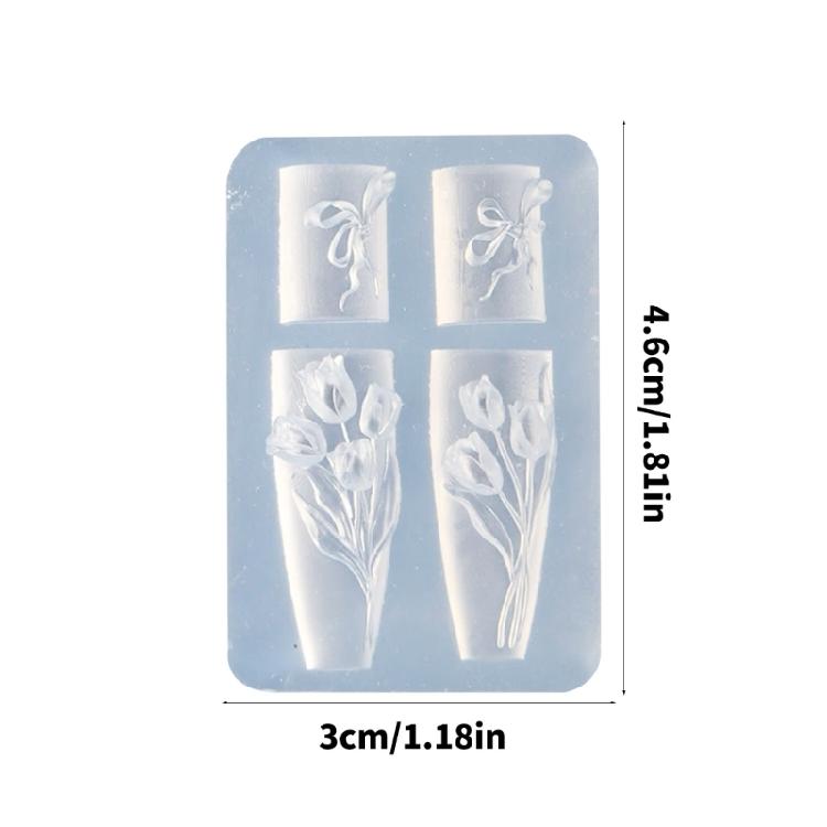 Clear Nail Art Silicone Mold Featuring 3D Tulips Floral Relief Design For Manicure Crafting
