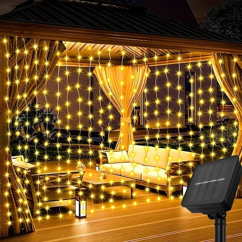 Solar Curtain Light Outdoor Waterproof Solar Fairy Garland String Lights Garden Yard Pavilion Wedding Party Holiday Decor Lights