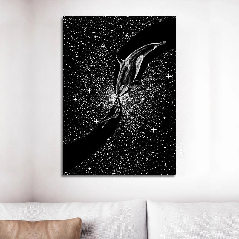 Cosmic Ocean Animals Starry Jellyfish Turtle Canvas Painting Nordic Wall Art For Living Room Home Decoration Frameless