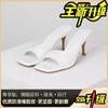 Patent leather high-heeled cool slippers women's summer 2025 new British style square head thin heel wear large size women's slippers