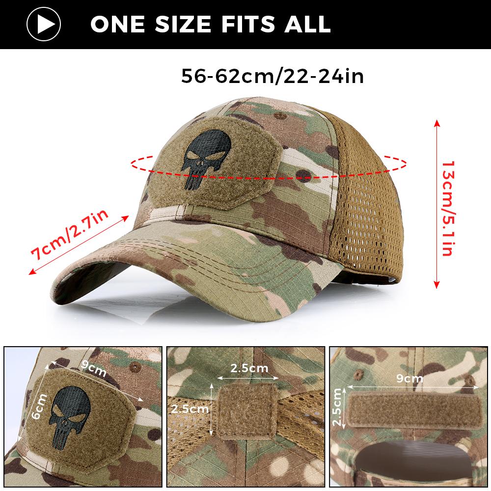 Outdoor Skull Camo Baseball Hat Tactical Army Fans Duck Tongue Hat Velcro Grid Embroidered Hat Sun Protection Hat