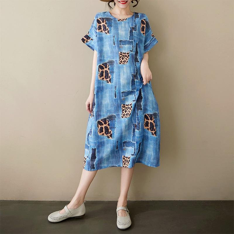 Short Sleeve Plus Size Cotton Vintage Floral New In Dresses for Women Casual Loose Long Summer Dress