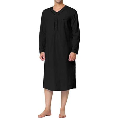 Men Jubba Thobe Solid Color Pajamas Fashion Solid Color Loose Muslim Robe Long-sleeved Nightgown Bathrobes Mens Muslim Kaftan