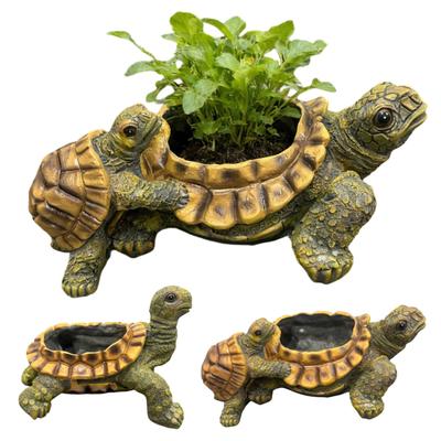 Small Turtle Planter Resin Turtle Shaped Flower Pot with Drainage Holes Cute Animal Cacti Pots for Office Home Desktop Decor