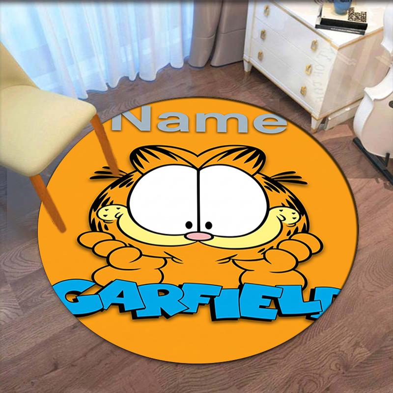 Custom Name Garfield Printed Round Rug Carpet Chair Rug Area Rug Entryway Doormats,for Office Chair Living Room Bedroom Kitchen Room.