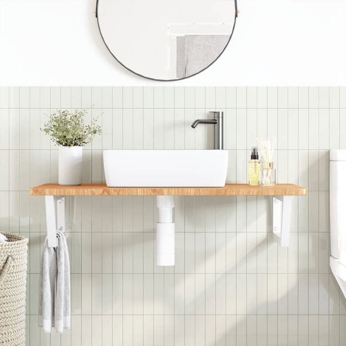 VidaXL Wall-mounted Vanity Shelf Steel and Solid Oak Wood, Floating Vanity Shelf, Vanity Shelf for Countertop 3302398