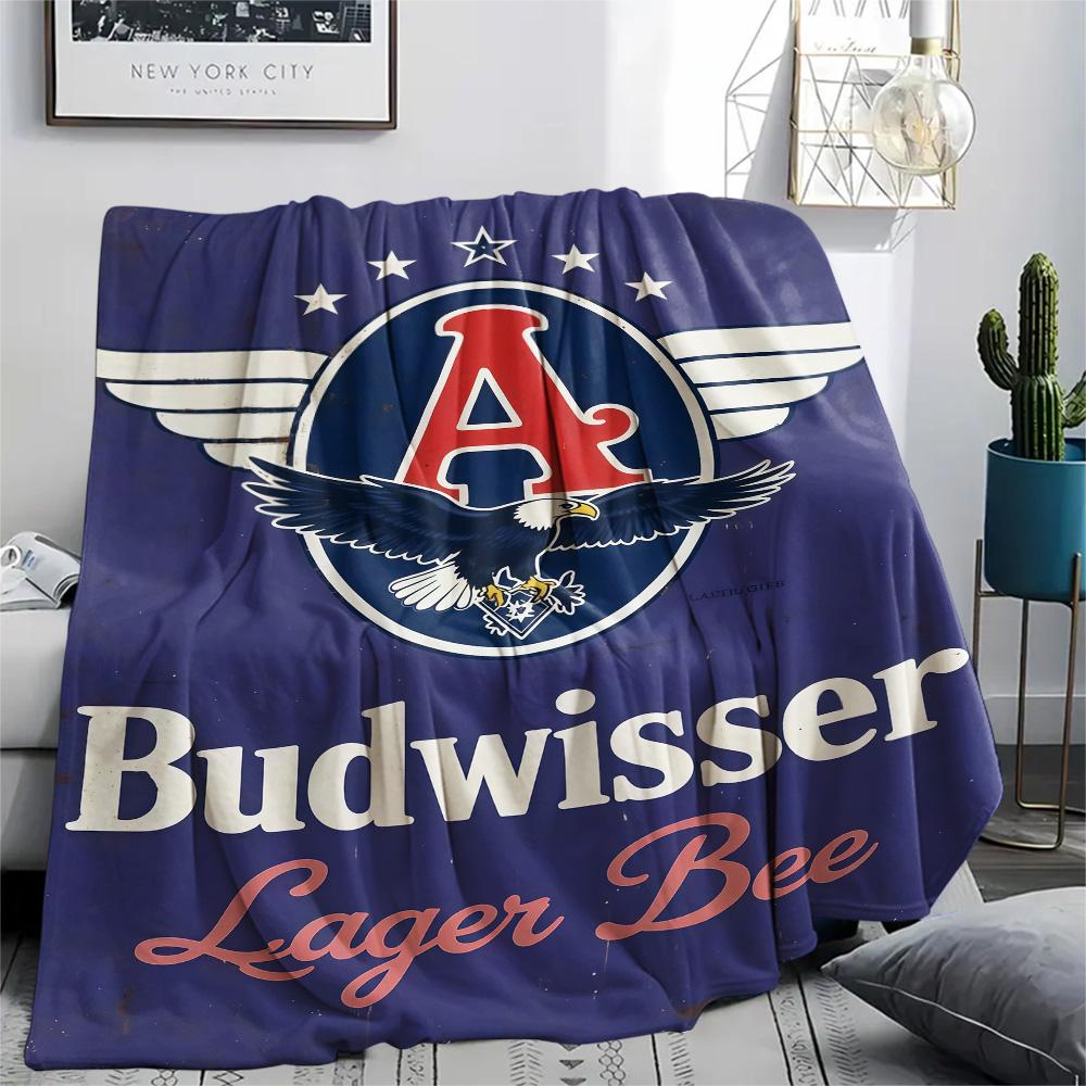 Budweiser Eagle Wing Vintage Logo Flannel Blanket Retro Beer Brand Print Throw Blanket Bar Man Cave Warm Sofa Cover
