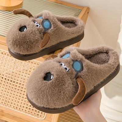 Plus Samt Hausschuhe Mann Winter Indoor Cartoon Hund Plüsch Hausschuhe Damen Mode Bequeme Weiche Warme Pelzige Herren Hausschuhe
