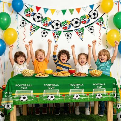 Fußball Geburtstagsparty Dekoration 10 Gäste Einweg Geschirr mit Tischdecke Pappteller Becher Serviette Plastik Gabel Messer Löffel Banner für Sport