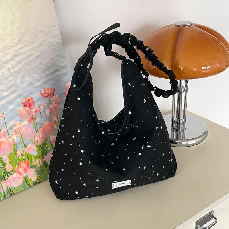 

Korean Style Polka Dot Canvas Tote Bag New Large Capacity Fashiable and Versatile Commuting Bag Casual and Simple Shoulder Bag чёрный