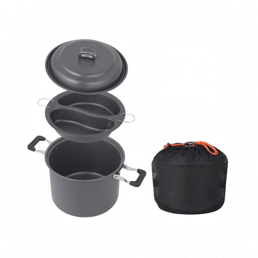double Compartment Steaming Pot Hard Anodized Outdoor Steamer Set Coated Portable Cooking