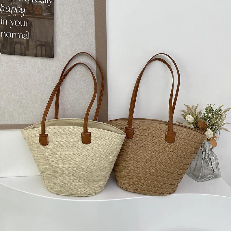 Соломенная коса Повседневные сумки через плечо Большая вместимость Простые универсальные — фото 6