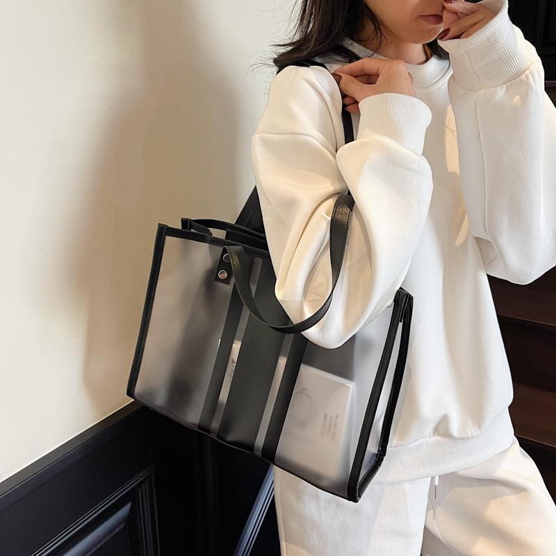 Set Borsa a Spalla Trasparente Estiva Calda 2026 Per Donna 2-IN-1 PVC Strisciato Borsa da Shopping Grande Capacità Borsa da Viaggio da Spiaggia