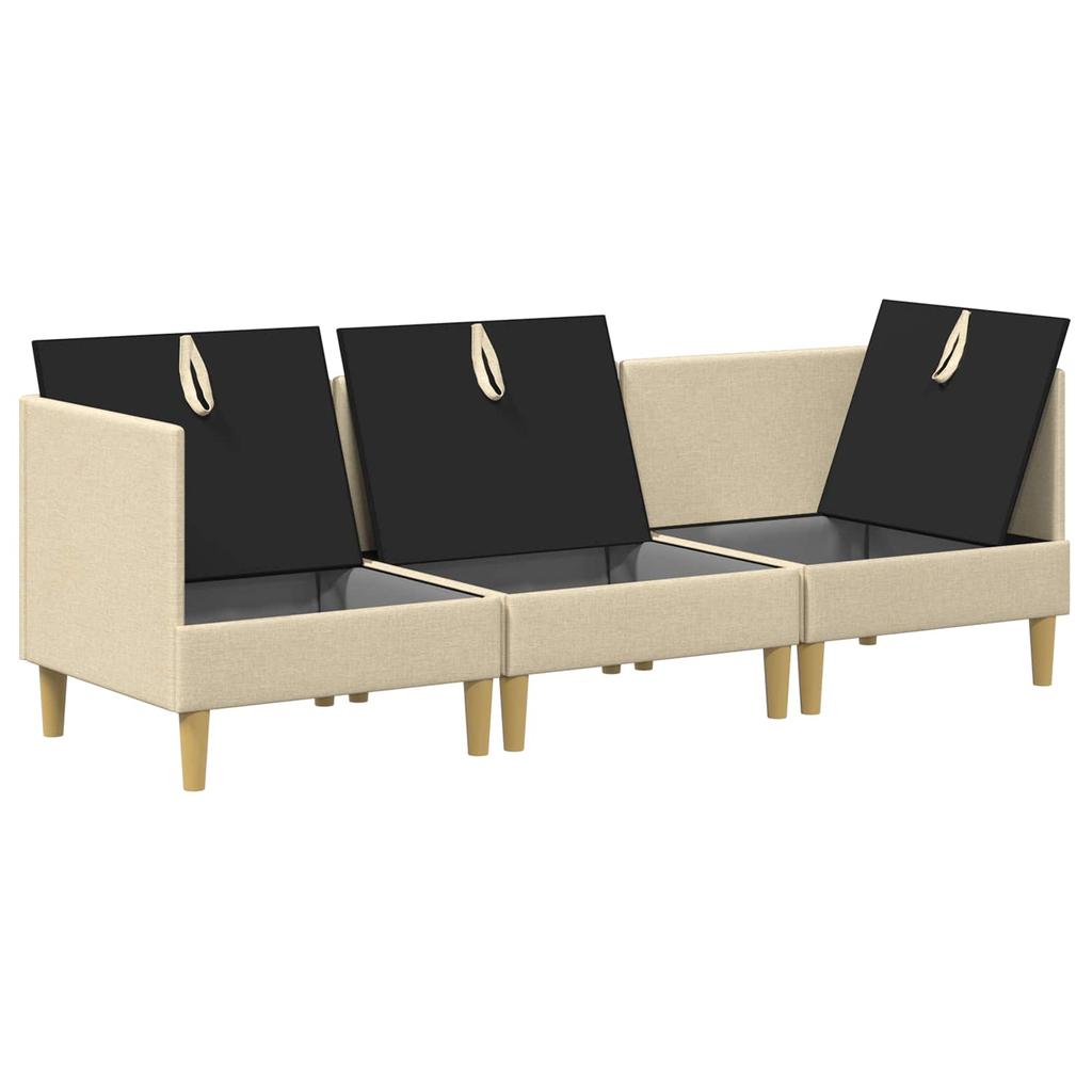 Modular Sofa Set with Storage Space 3 Pcs Cream Fabric