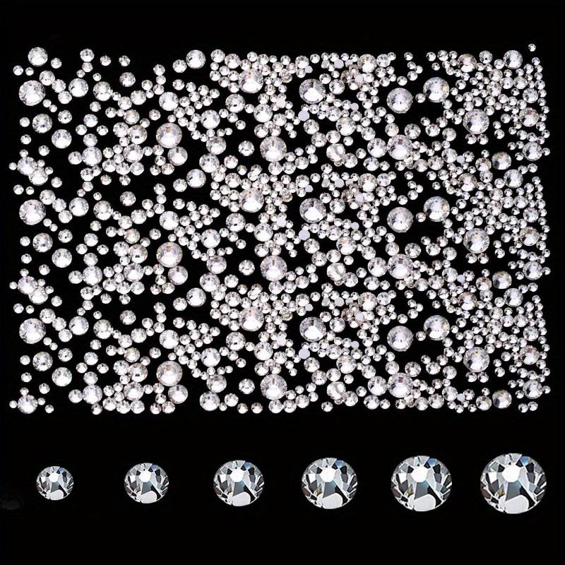 1set 2000 Pieces Flat Back Gems Rhinestones 6 Sizes (1.5-6 Mm) Round Crystal Rhinestones with Pick Up Tweezer and Rhinestones Picking Pen