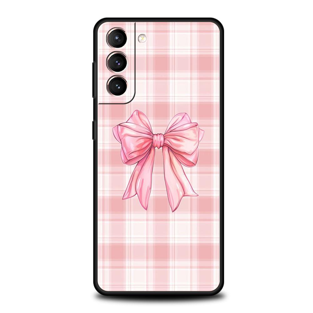 Phone Case Cover for Samsung Galaxy S25 Edge S24 S23 S22 S20 S21 FE Ultra S10 S10E Plus 5G Soft TPU Bow-Knot Pink Bow Pattern