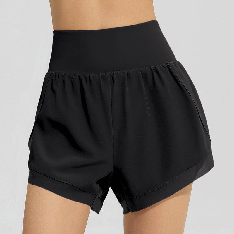 Damskie spodenki do jogi z wysokim stanem, dwuwarstwowe, z podszewką z siateczki - Odporne na prześwity, do biegania i treningu