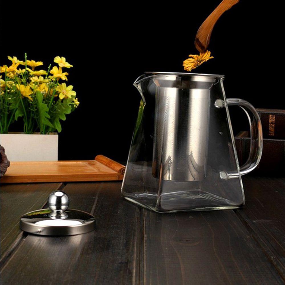 Stainless Steel Tea Strainers Scented Tea Coffee Glass Square Pot with Tea Strainers Kettle Teapot