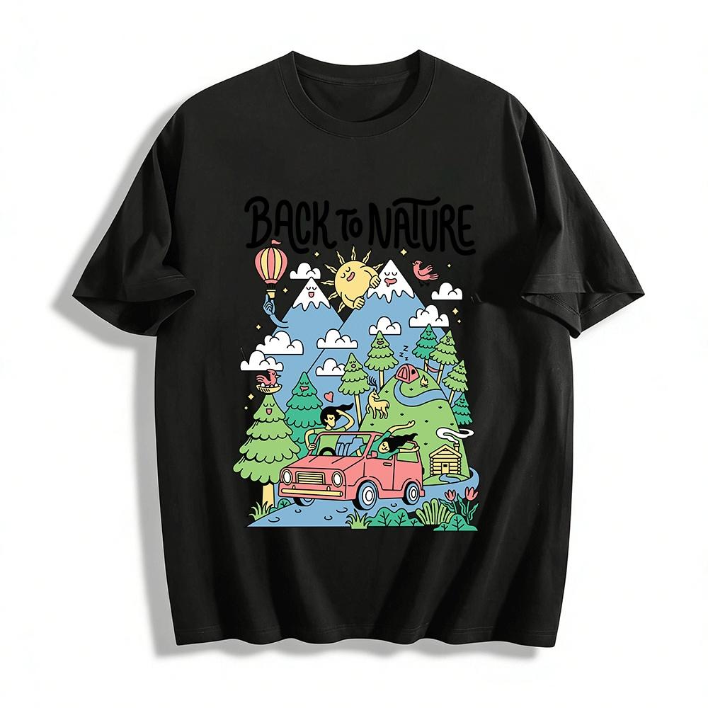 Back To Nature Camping Print Casual Outdoor T-Shirt Pure cotton T-shirt XXS