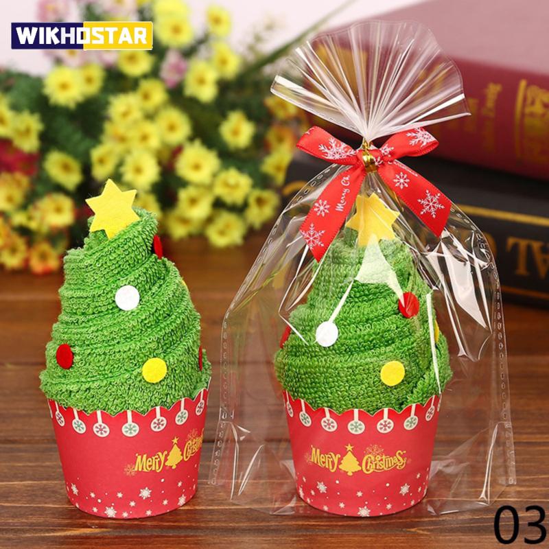 Cartoon Xmas Tree Santa Shape Towel Home Christmas Decoration New Year Gift Navidad Gift Handmade DIY Presents For Kids