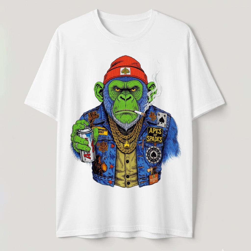 Grumpy Ape T-Shirt Smoking Cigarette Graffiti Biker Chimpanzee Graphic Tee S-5XL