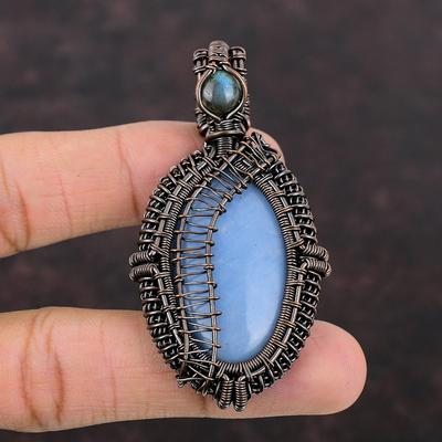 Angelite Pendant Copper Wire Wrapped Pendant Gemstone Pendant Angelite Copper Jewelry Labradorite Pendant Handmade Jewelry Anniversary Gift