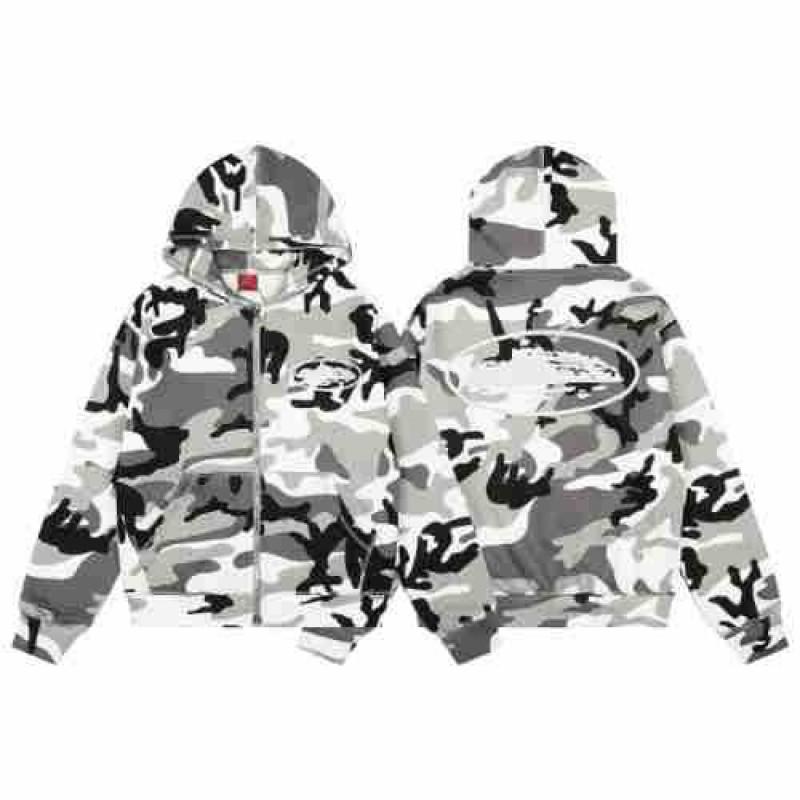 CORTEIZ Streetwear Camo Zip Hoodie Men